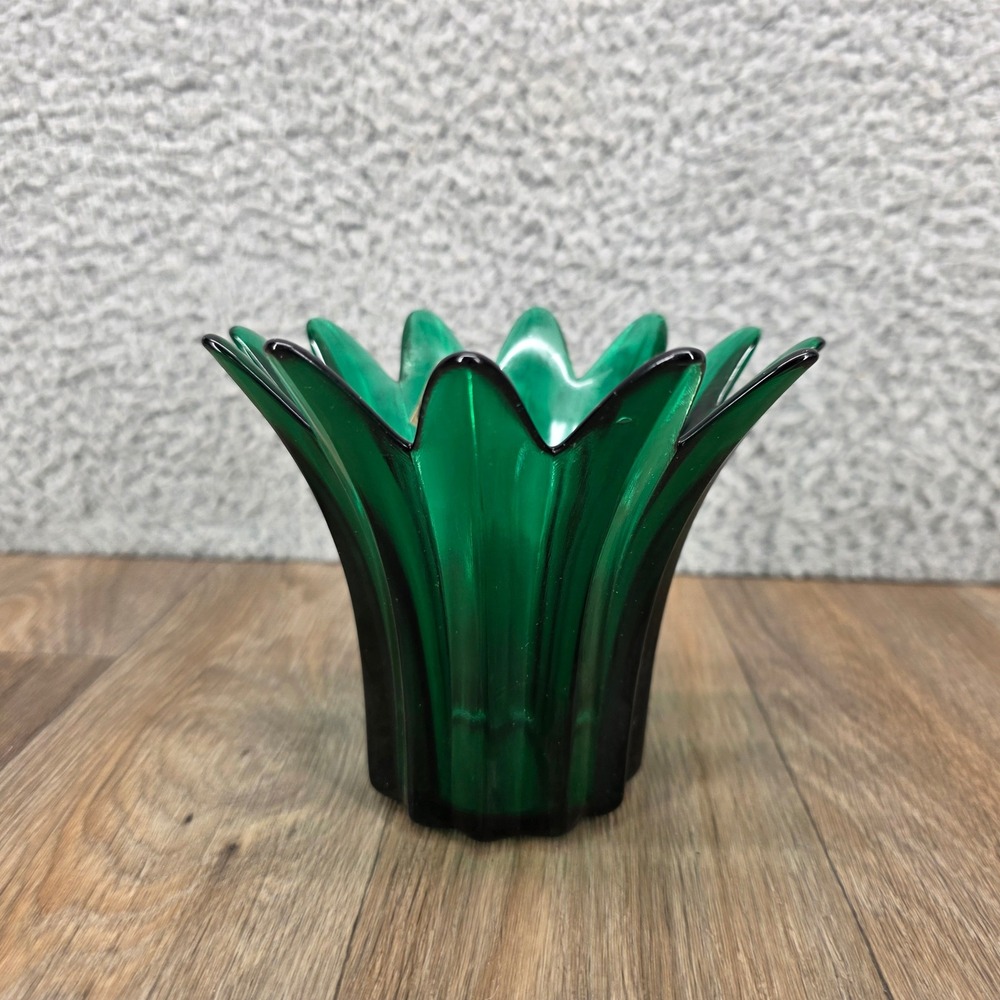 Vtg Studio Nova Summer Bloom Green Glass Candle Holder Handmade Portugal 4.5"